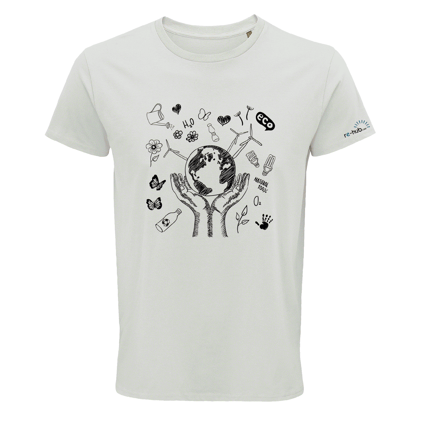 HERREN T-SHIRT WELT-HÄNDE MOTIV 100 % Bio-Baumwolle