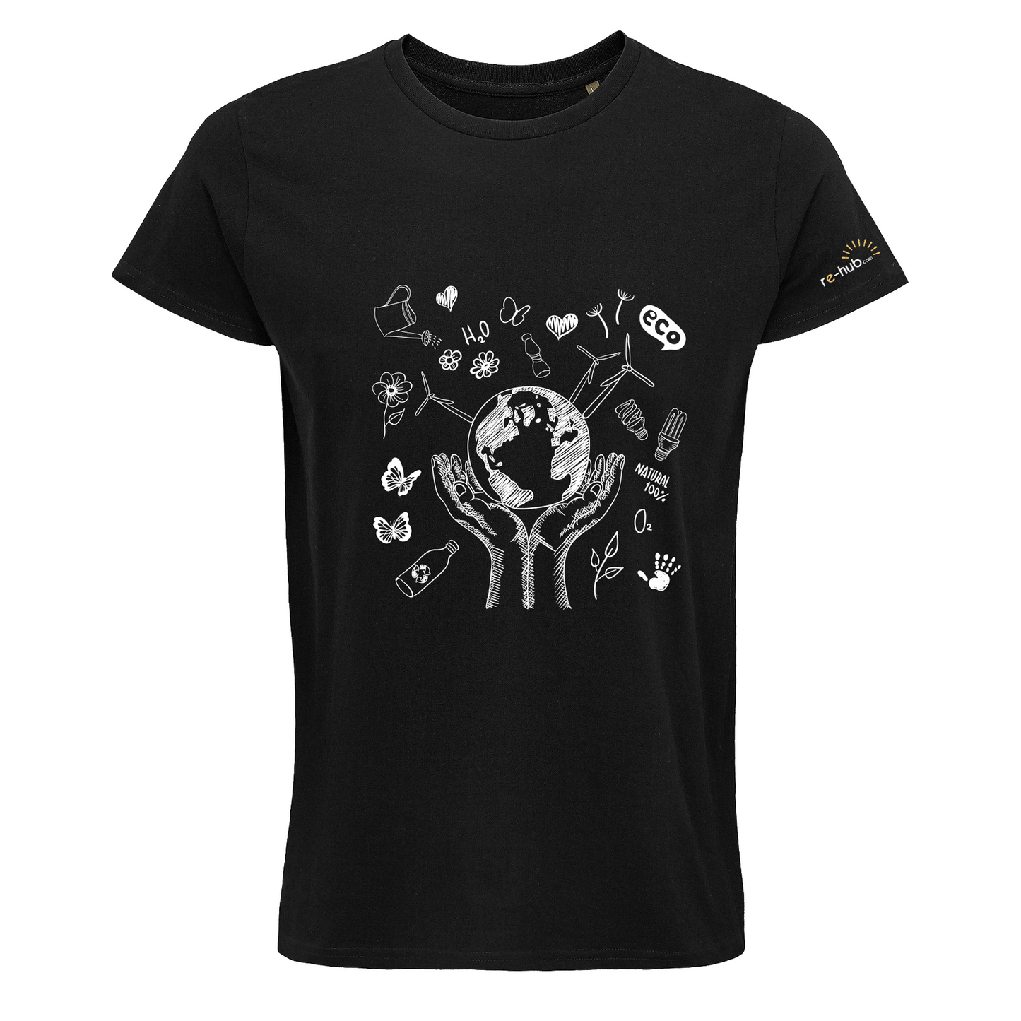 HERREN T-SHIRT WELT-HÄNDE MOTIV 100 % Bio-Baumwolle