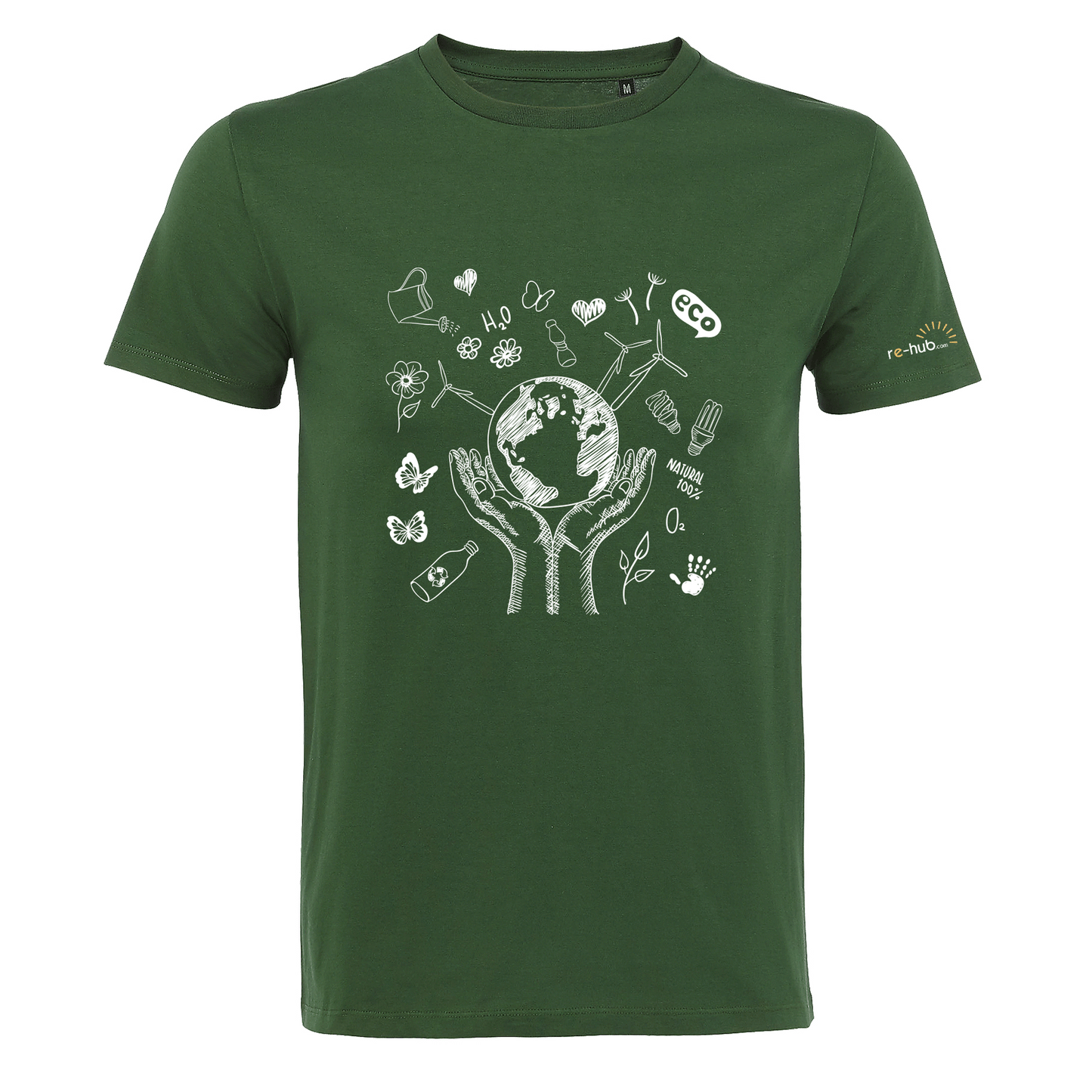 HERREN T-SHIRT WELT-HÄNDE MOTIV 100 % Bio-Baumwolle