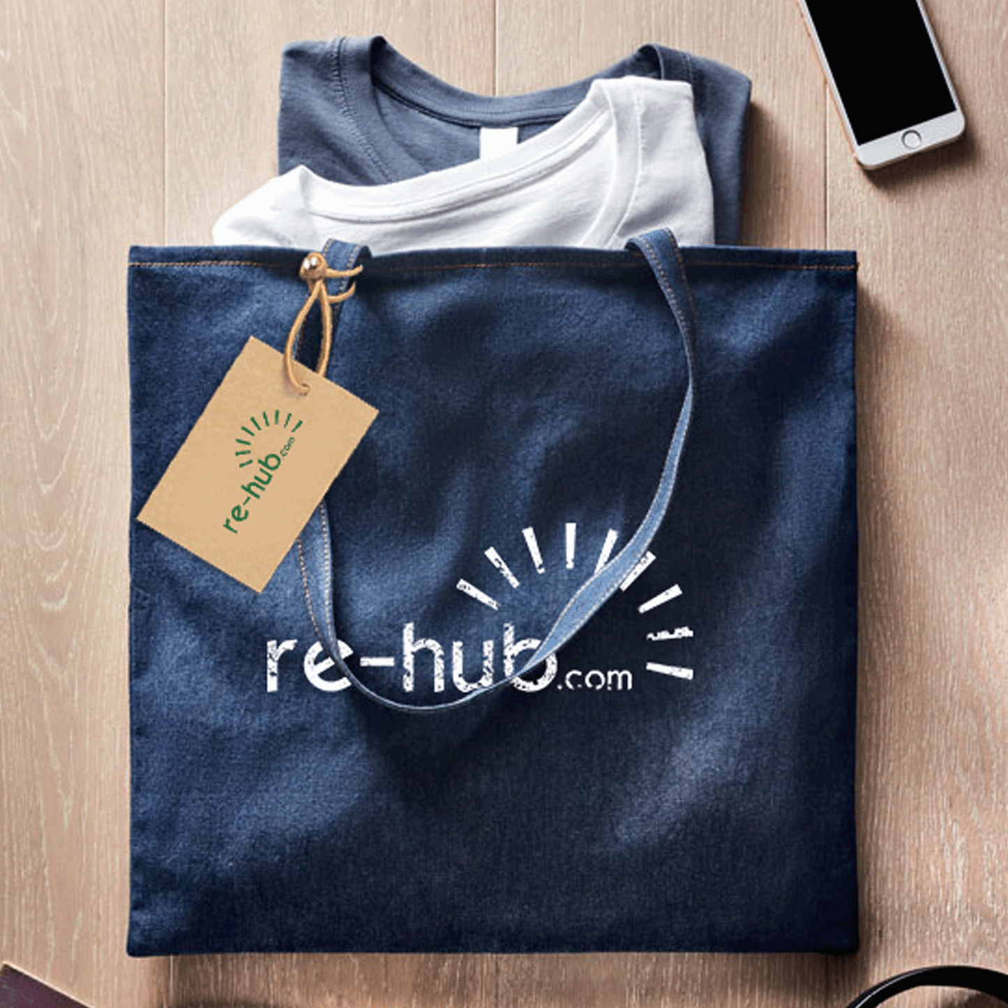 DENIM EINKAUFSTASCHE 50 % recycelter denimgefärbter Baumwolle und 50 %